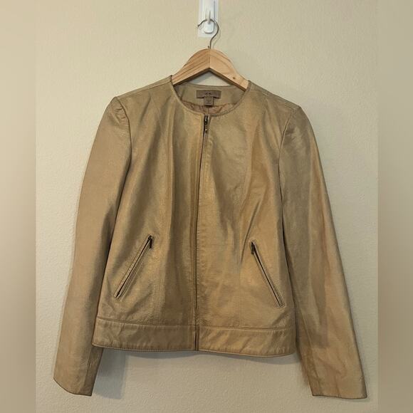 i.e. Gold Metallic 100% leather moto disco jacket - Picture 1 of 8